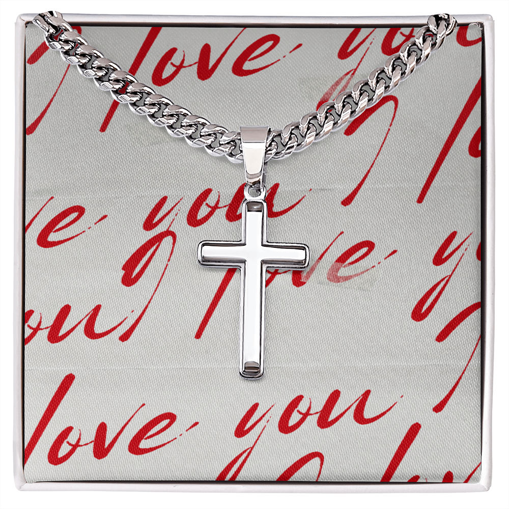 Valentines Cuban Link with Cross for Him