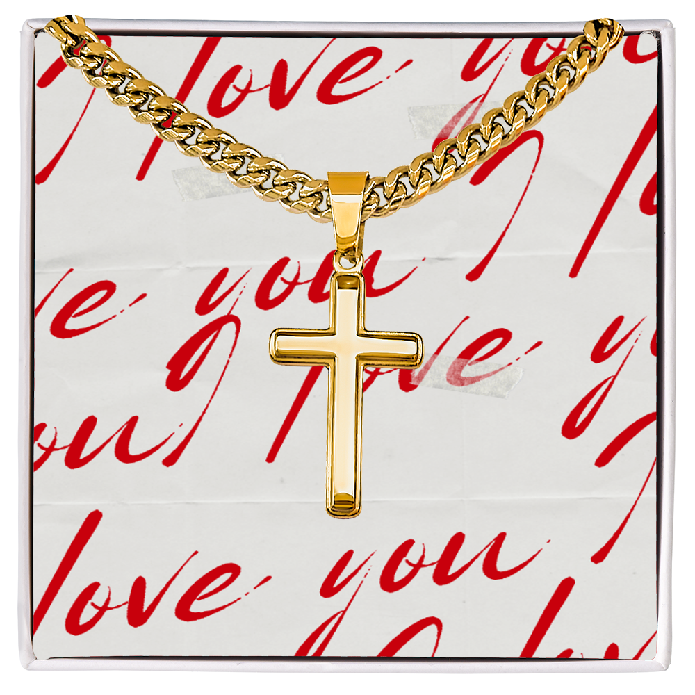 Valentines Cuban Link with Cross for Him
