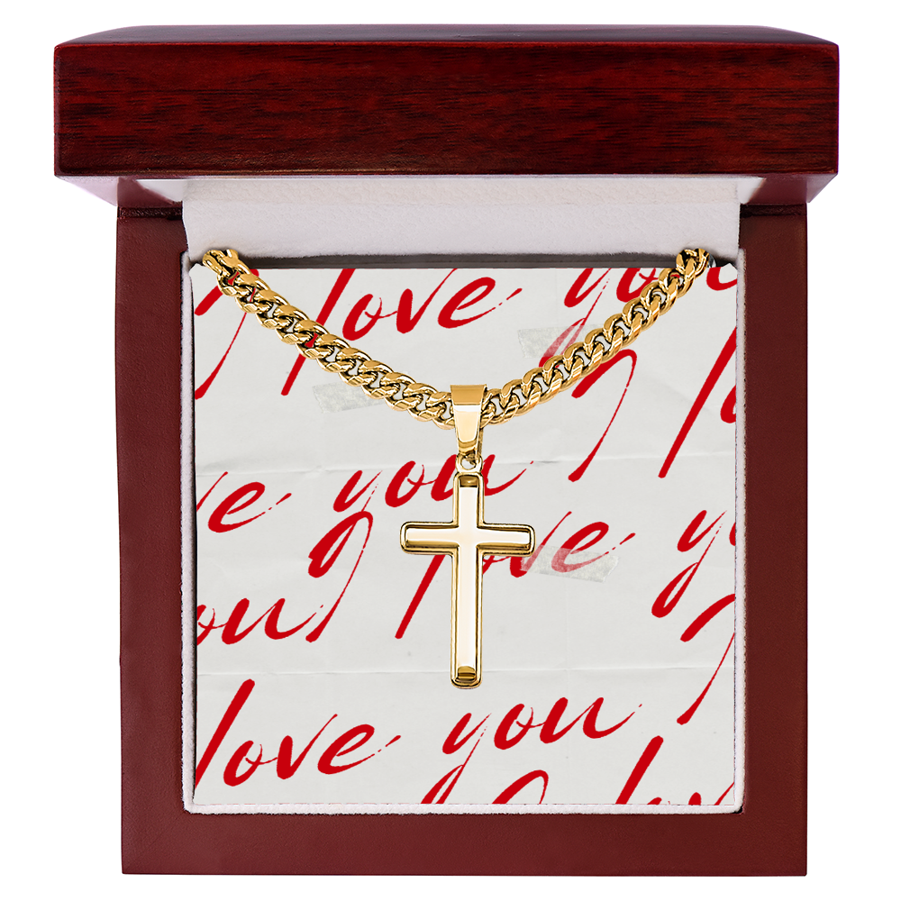 Valentines Cuban Link with Cross for Him