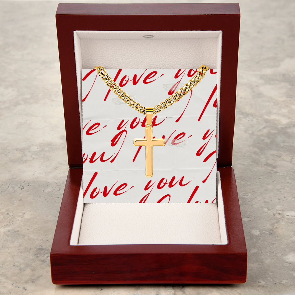 Valentines Cuban Link with Cross for Him